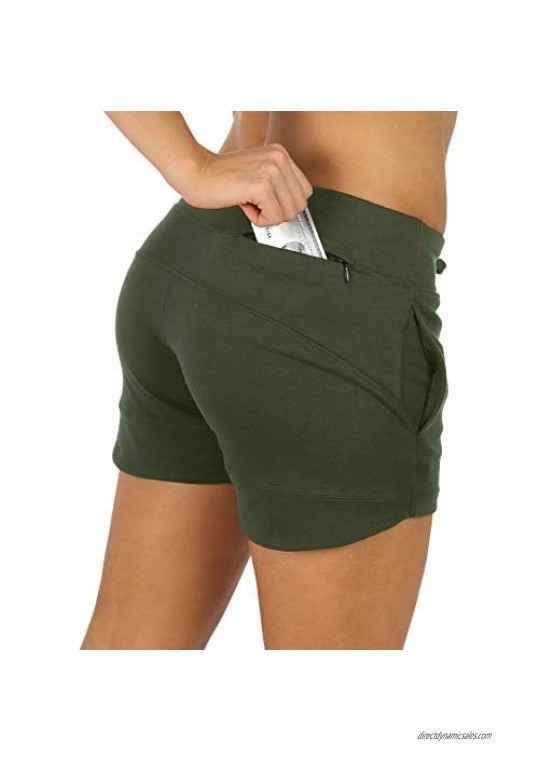 icyzone Athletic Lounge Shorts for Women - Running Jogging Workout Sweat Shorts with Pockets 3''