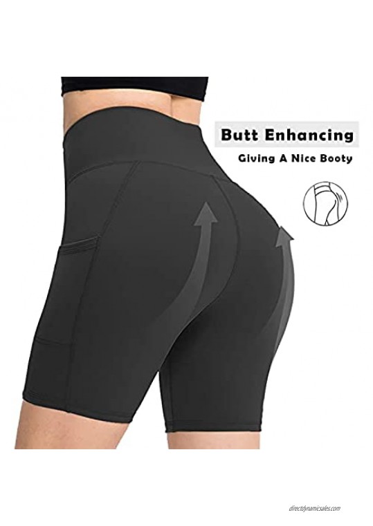 Msicyness Women's High Waist Yoga Shorts Buttery Soft Workout Sports Shorts with Side Pockets Running Biker Shorts
