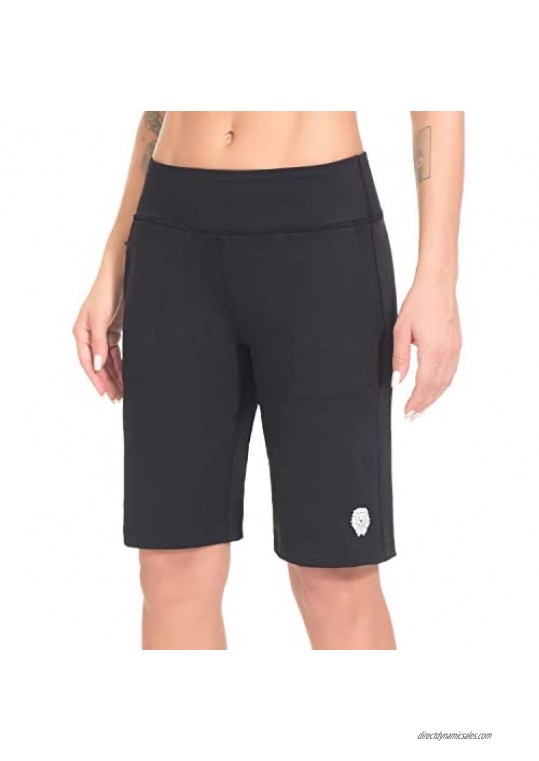 PIQIDIG Womens Shorts Athletic Mid High Wasited Running Yoga Lounge Bermuda Shorts Workout with Pockets