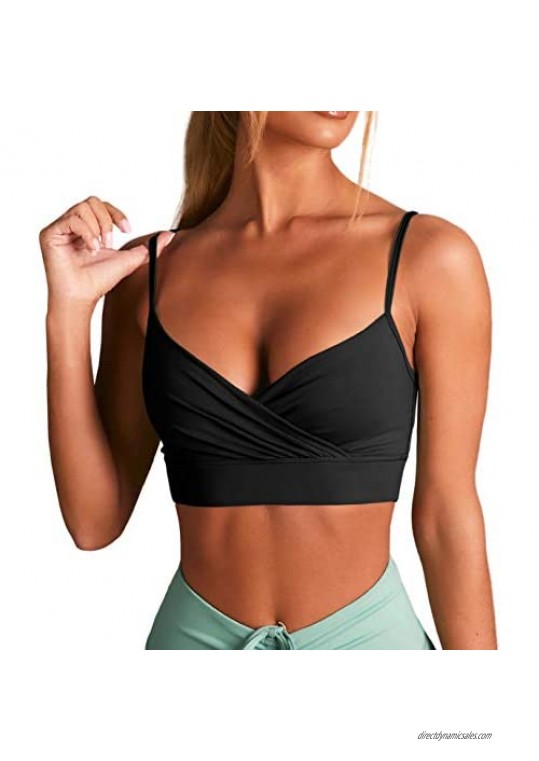 Coololi Women's Padded Wrap Sports Bra Fitness Aajustable Strappy Workout Yoga Camisole