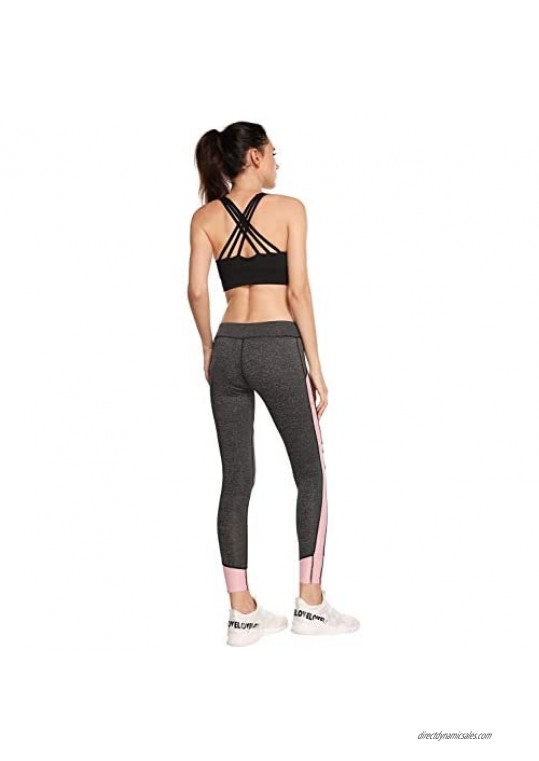 Double Couple Strappy Sports Bra for Women Crisscross Back Yoga Bra Activewear Fitness Bra (Black