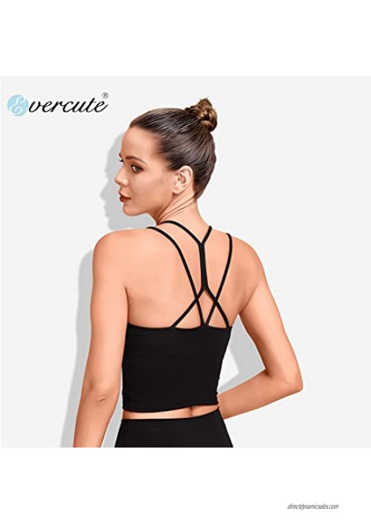 Evercute Longline Sports Bra for Women Crop Top Padded Strappy Workout Tank Shirts Yoga Fitness Camisoles Criss Cross Back