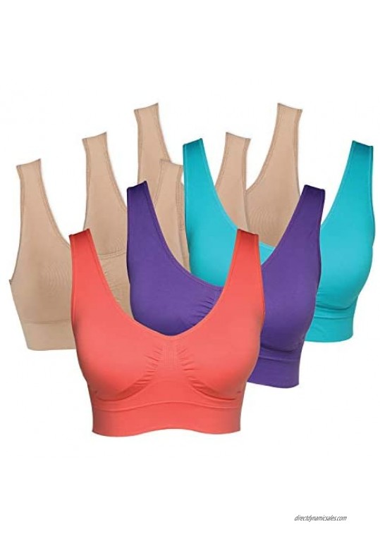Genie Bra Women's Seamless 6-Pack - Set of 6 Multi Color Comfort Sports Bras