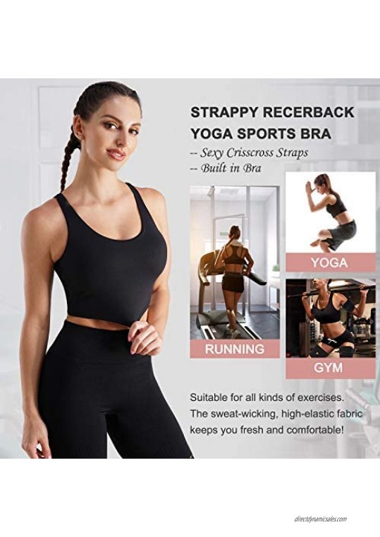 TrainingGirl Women Strappy Racerback Sports Bra Longline Yoga Crop Top Camisole Medium Support Wirefree Padded Workout Bra