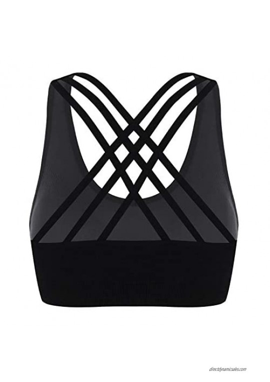 UNDOUBHRA Padded Sports Bra for Women-Seamless Strappy Bras with Criss-Cross Back Yoga Tops for Fitness Workout Running
