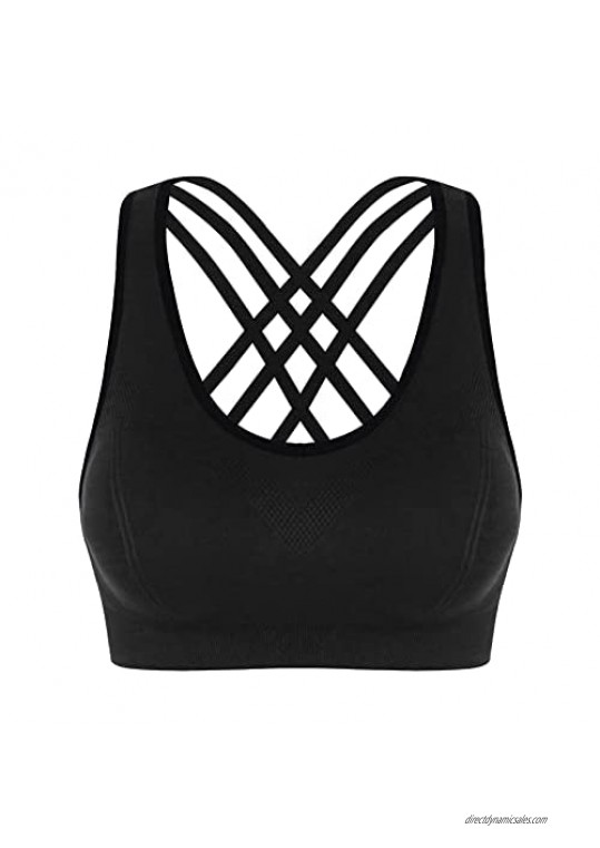 UNDOUBHRA Padded Sports Bra for Women-Seamless Strappy Bras with Criss-Cross Back Yoga Tops for Fitness Workout Running