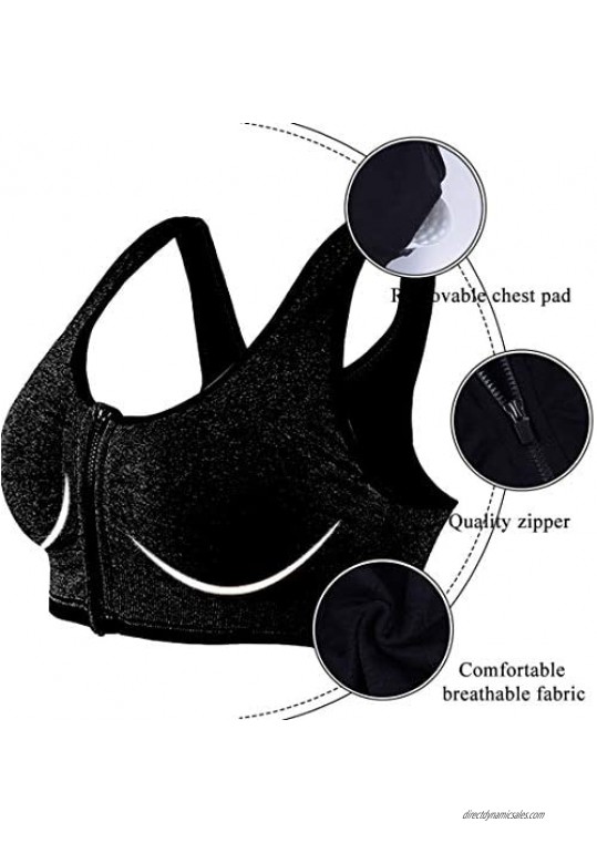 Vertvie Women's Sports Bra Front Zipper Yoga Bras Cross Back Support Tank Top for Workout Fitness Post Surgery Bra
