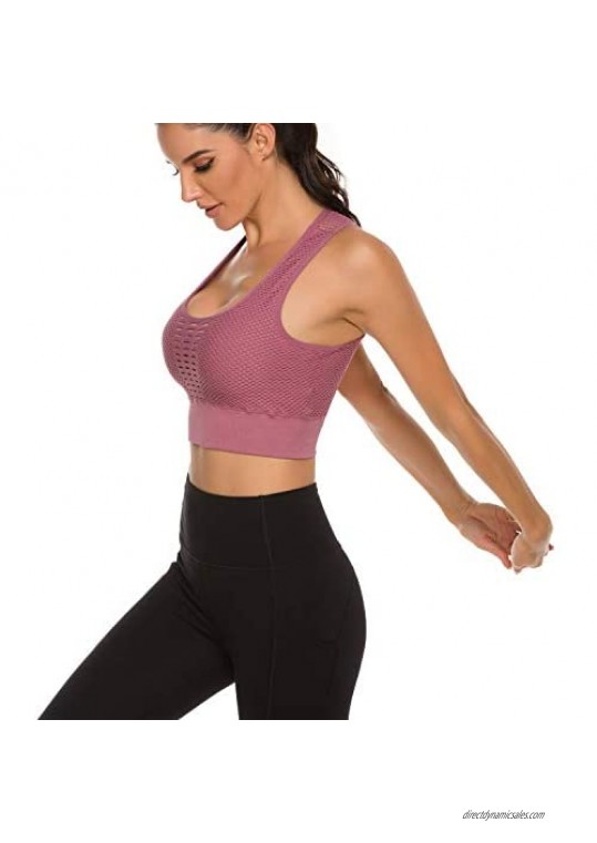 Women's Seamless High Back Sports Bra 2 Pieces Mesh Padded Workout Yoga Bra Crop Top