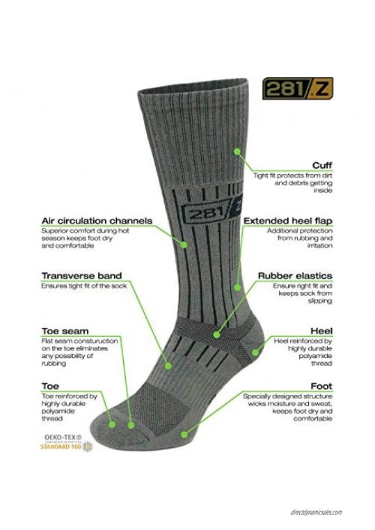 281Z Military Boot Socks - Tactical Trekking Hiking - Outdoor Athletic Sport (Foliage Green)(Large 2 Pairs)