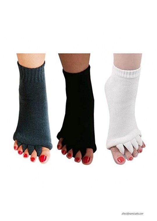 3 Pairs Yoga Sport Gym Five Toe Separator Socks Foot Alignment Pain Massage Toeless Socks