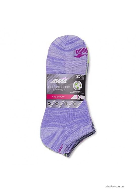 Avia Women’s Performance Lightweight Flatknit NO SHOW Socks (Bright Assorted Sock Size 9-11; Shoe Size 4-10)