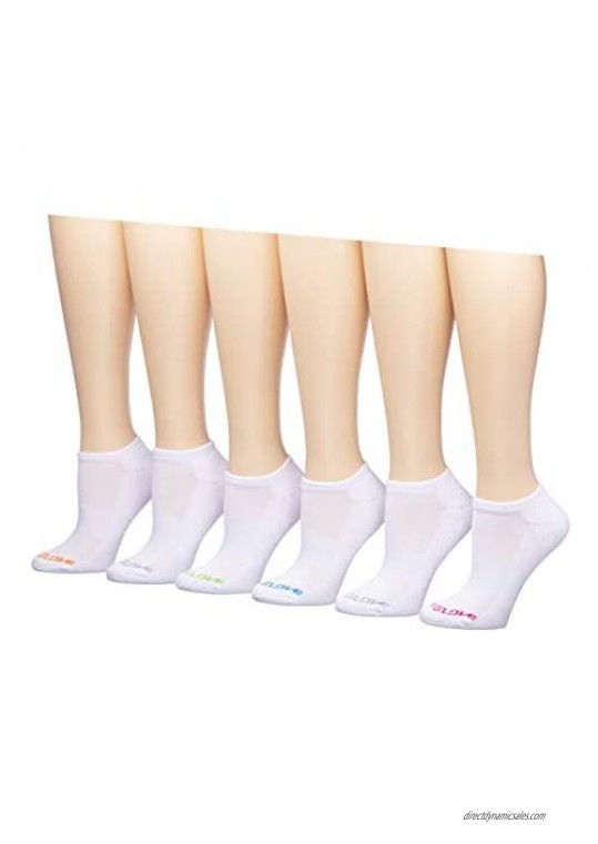 Body Glove Womens Low Cut Athletic Socks White Multicolor (pack of 6)