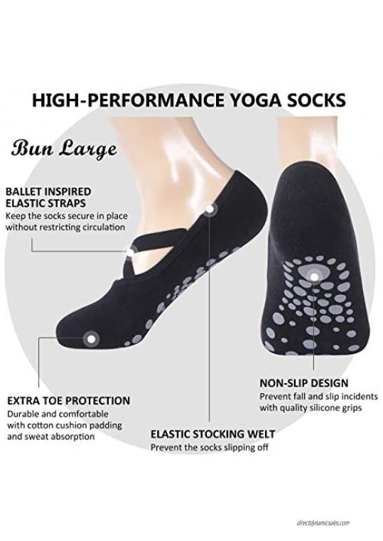 Bun Large Yoga Socks for Women Non Slip Socks with Grips Slipper Socks for Pilates Dance Yoga