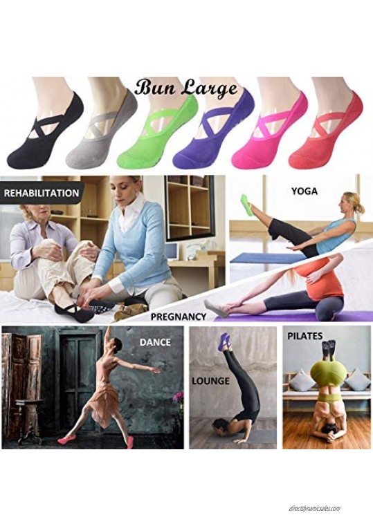 Bun Large Yoga Socks for Women Non Slip Socks with Grips Slipper Socks for Pilates Dance Yoga