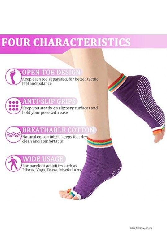 Echolife 4 Pairs Women Yoga Socks with Grips Non-Slip Toeless Pilates Ballet Barre Socks