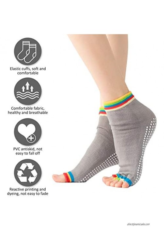 Echolife 4 Pairs Women Yoga Socks with Grips Non-Slip Toeless Pilates Ballet Barre Socks