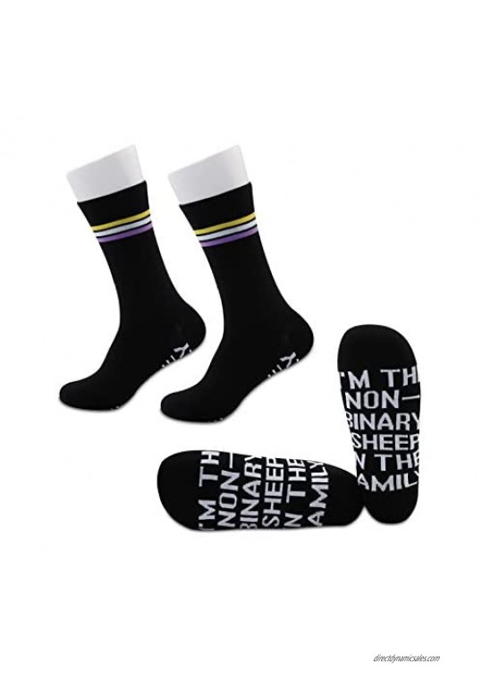 JXGZSO 2 Pairs Non Binary Pride Flag Socks Non Binary Gifts LGBT Nonbinary Gift Pride Queer Non-Binary Gift