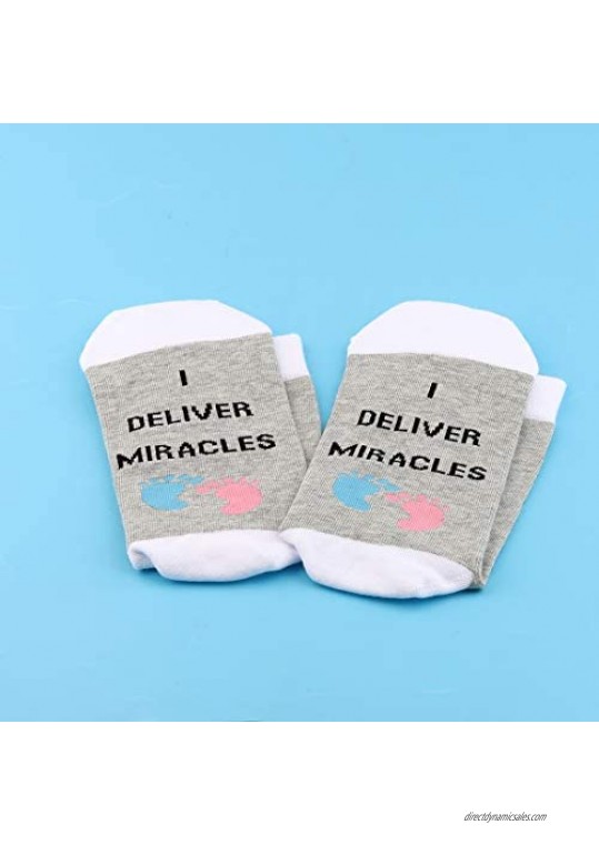 LEVLO Doula Gift for OBGYN Doctor Midwife I Deliver Miracles Cotton Socks Appreciation Gift for OBGYN Midwife