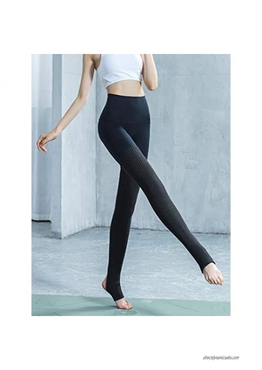 MEESU Womens Stirrup Yoga Socks Ballet Pilates Dance Socks Over Knee High Knit Leg Warmers 80s Long Socks Boot Leg Warmers