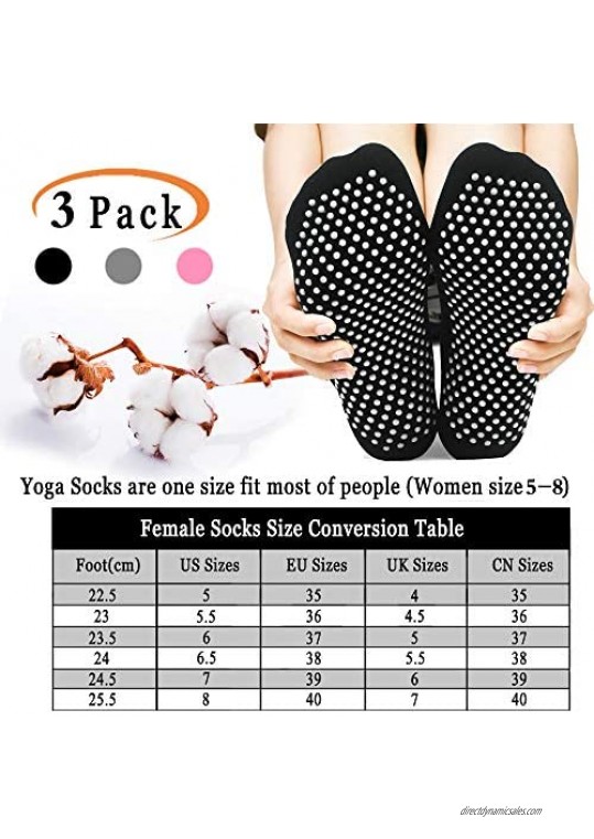 Non Skid Grip Women Socks for Pilates Barre Yoga Anti Slip Sticky House Floor Socks for Home Hospital Athletic 3 Or 1 Pack