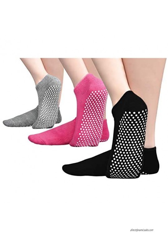Non Skid Grip Women Socks for Pilates Barre Yoga Anti Slip Sticky House Floor Socks for Home Hospital Athletic 3 Or 1 Pack