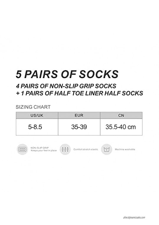 Non Slip Yoga Socks for Women 5 Pairs Half Toe Ankle Socks for Ballet Pilates Dance Bikram Workout Socks with Grips
