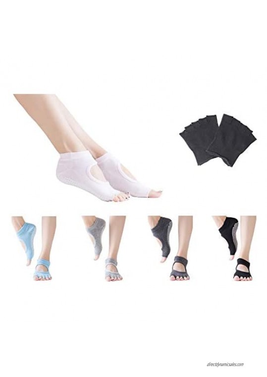 Non Slip Yoga Socks for Women 5 Pairs Half Toe Ankle Socks for Ballet Pilates Dance Bikram Workout Socks with Grips
