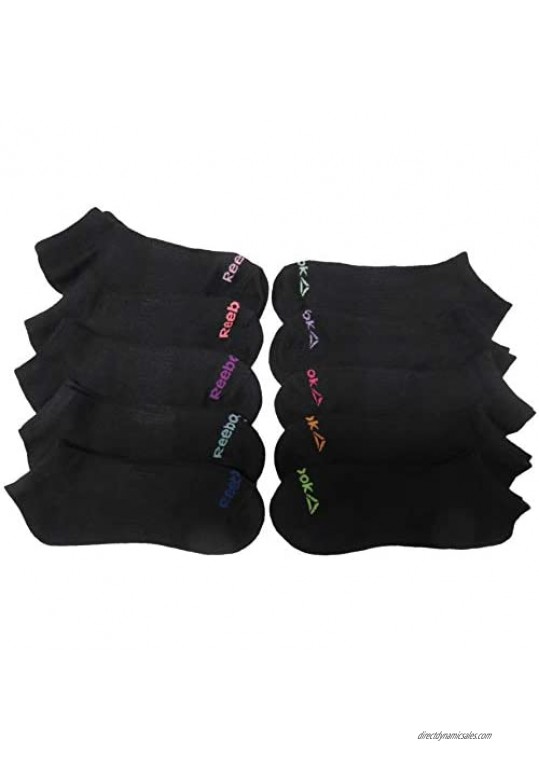 Reebok Women's Low Cut Socks  Size 9-11  Black/Multi  (Pack of 10)