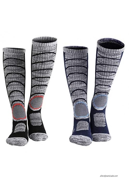 Ski Socks for Women Men Thermal Skiing Socks Snowboard & Hiking Cotton Socks 2-Pack Large