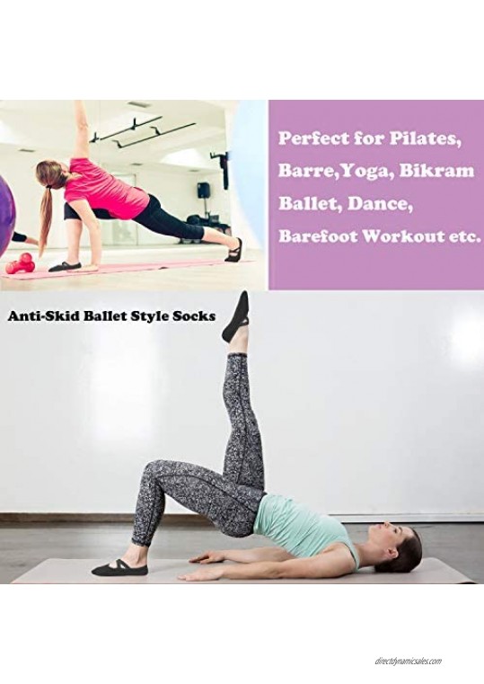 Sticky Pilates Barre Yoga Socks - Elutong 4 Pack Non Slip Skid Straps with Grips Ballet Dance Socks for Women