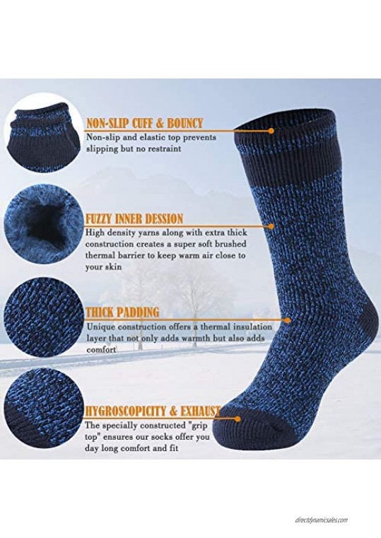 Winter Thermal Socks Hissox Unisex 2.44 Tog Ultra Thick Warm Insulated Heated Crew Socks for Cold Weather