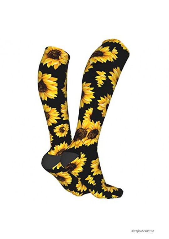 Women's Knee High Socks Hipster Golden Sunflowers Running Cushion Crew Socks for Athletic Compression Socks Best Gift