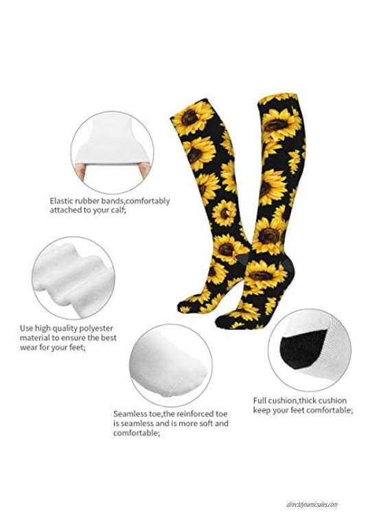 Women's Knee High Socks Hipster Golden Sunflowers Running Cushion Crew Socks for Athletic Compression Socks Best Gift