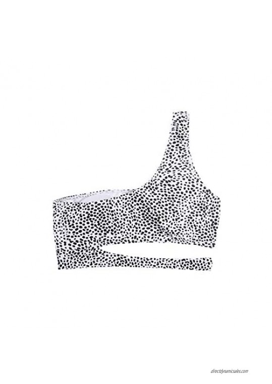 SheIn Women's Dalmatian Print Cut Out Bikini Top One Shoulder Wireless Swimsuit Tops