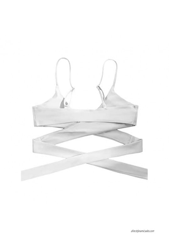 Verdusa Women's Crisscross Spaghetti Strap Wrap Swimsuit Triangle Bikini Top