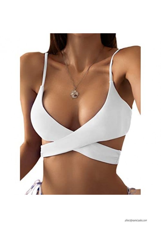 Verdusa Women's Crisscross Spaghetti Strap Wrap Swimsuit Triangle Bikini Top