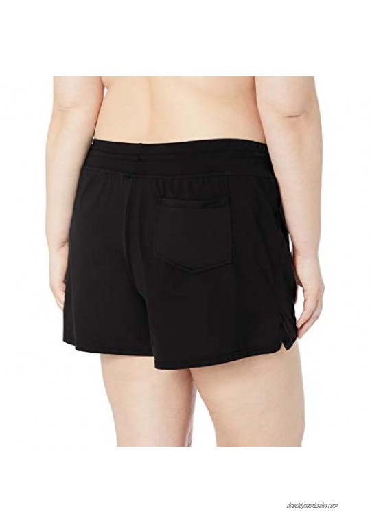 24th & Ocean Women's Plus Size Solid Front Tie Swim Short Bikini Swimsuit Bottom