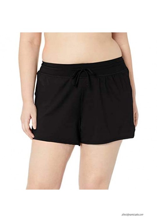 24th & Ocean Women's Plus Size Solid Front Tie Swim Short Bikini Swimsuit Bottom