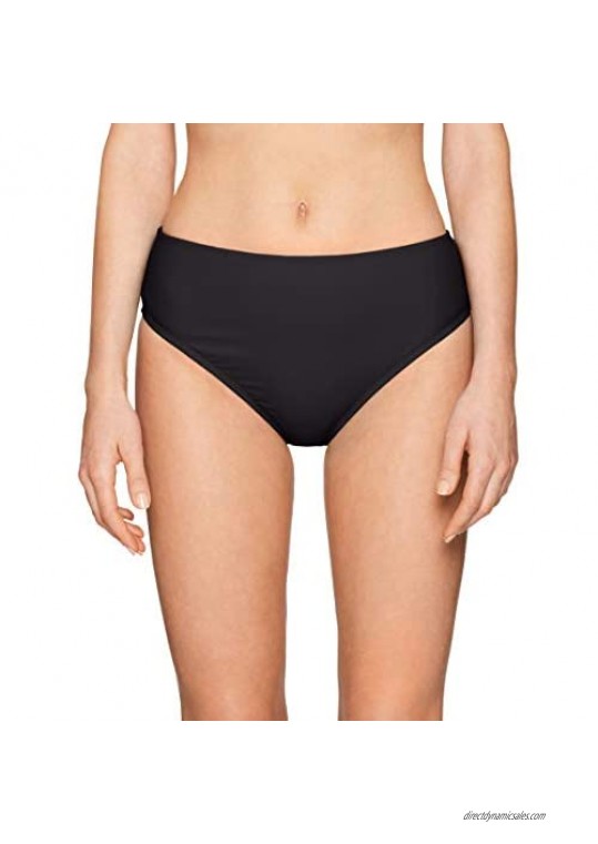 24th & Ocean Women's Plus Size Solid Mid Waist Hipster Bikini Swimsuit Bottom