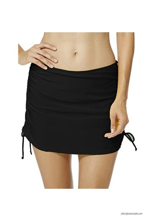 Akaeys Womens Skirted Swim Bottoms Bikini Skirt Adjustable Side-Tie Shirred Slimming
