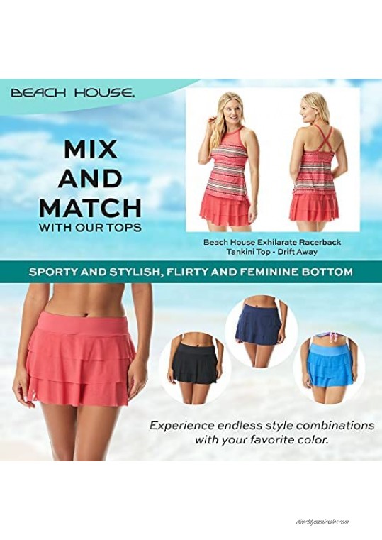 Beach House Pull On Swim Skort — Athletic Bikini Swimsuit Skirt with Attached Swim Shorts