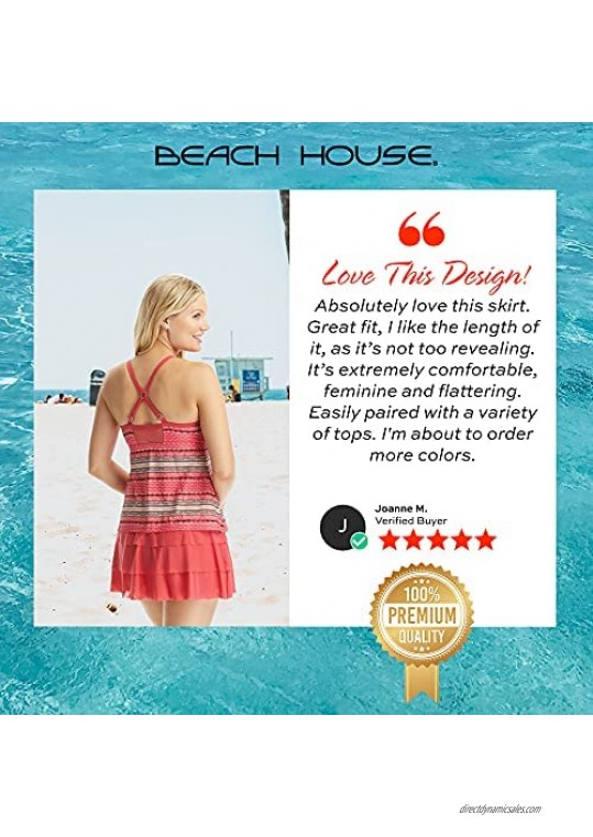 Beach House Pull On Swim Skort — Athletic Bikini Swimsuit Skirt with Attached Swim Shorts