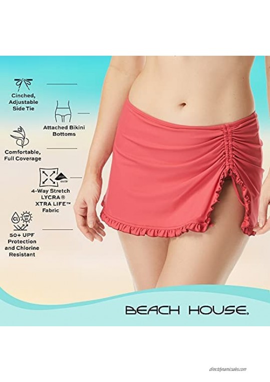 BEACH HOUSE Ruffled Side Tie Swim Skirt — Adjustable Side Tie Swimsuit with Bikini Bottoms Tess