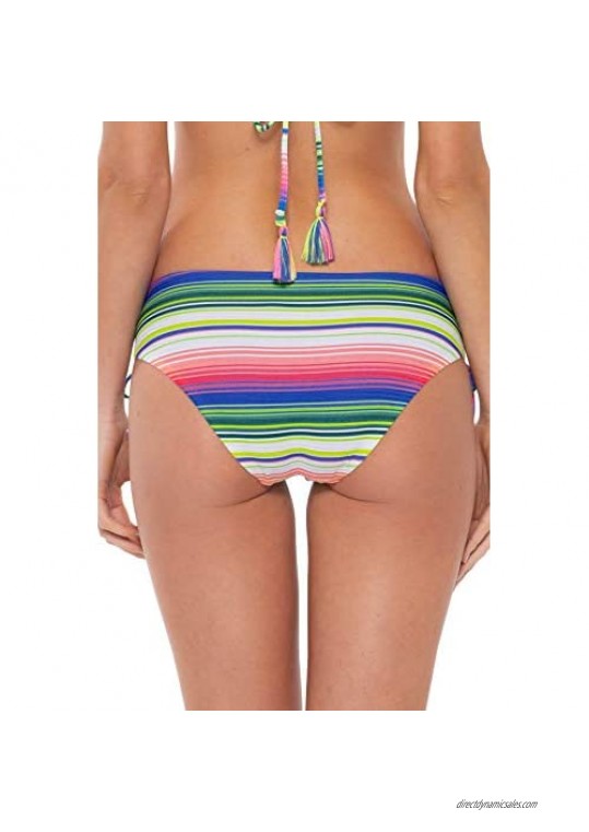 Becca by Rebecca Virtue Women's Emily Neon Stripe Lace Up Hipster Bikini Bottom