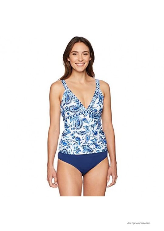 Brand - Coastal Blue Women's Swimwear V Neck Empire Waist Shirred Tankini Top