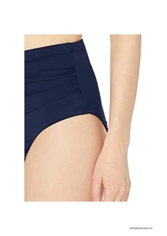 Chaps Women's Core Solids Shirred High Waisted Pant Bikini Bottom