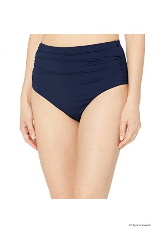 Chaps Women's Core Solids Shirred High Waisted Pant Bikini Bottom
