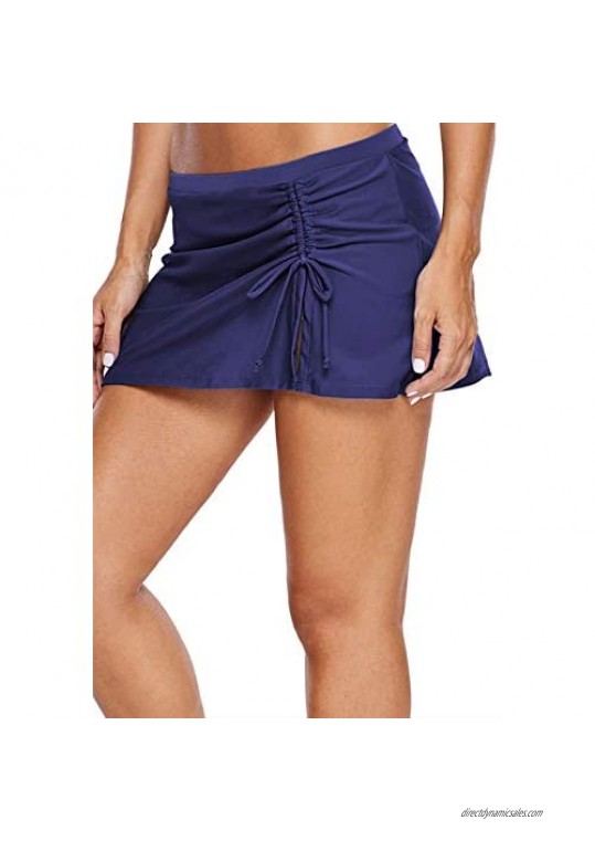 Ecupper Women's Swimdress Drawstring Skirt Adjustable Tie Side Tankini Bottom Cute Waisted Skorts