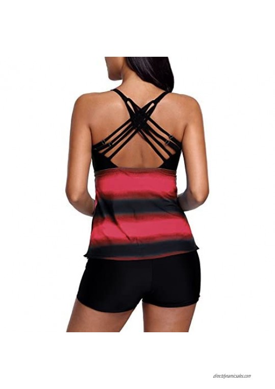 EVALESS Women's Two Piece Printed Tie Side Tankini Tops Skirted Bottom Swimsuit Set(S-XXXL)