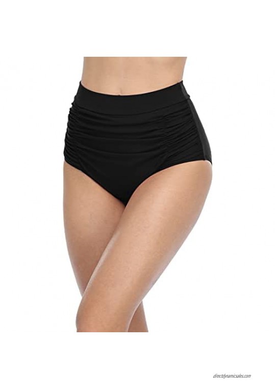 Firpearl Women's Retro High Waisted Bikini Bottoms Shirred Tankini Briefs Tummy Control Swim Shorts